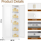 CJF White Kitchen Pantry Cabinet,71 Inch Tall Metal Storage Cabinet with 4 Adjustable Shelves and Doors, Freestanding Pantry Cabinet for Kitchen, Living Room, Dining Room, Bathroom, Easy to Assemble