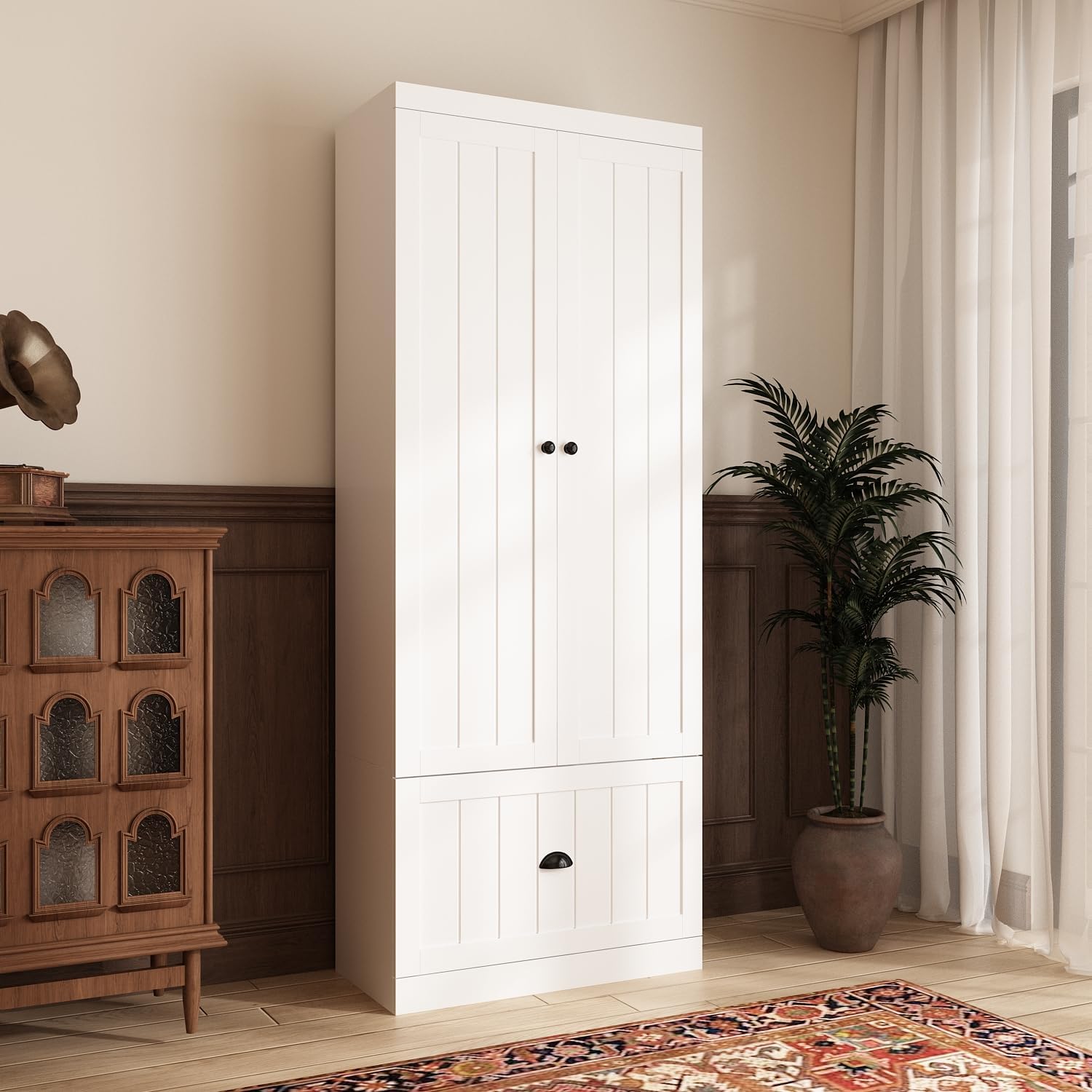 FUFU&GAGA 70.9" Tall Kitchen Pantry Cabinet with Drawer, 2 Doors & Adjustable Shelves, Pantry Storage Cabinet with Buffet Cupboard for Kitchen, Dinningroom White, 27.6”W x 13.8”D x 70.9”H