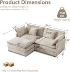 GNIXUU 76.7" Camel Small L Shaped Cloud Couch Loveseat Sofa with Ottoman | Modular Sectional Couches for Small Places, Living Room, Apartment, Studio, Office, Deep Seat, 2 Seater Sofa, Chenille Fabric