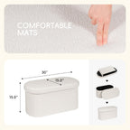 PINPLUS Storage Ottoman Bench Tufted Oval with Storage for Living Room Boulce Foot Rest, Velvet Foot Rest 30"x15"x15" White