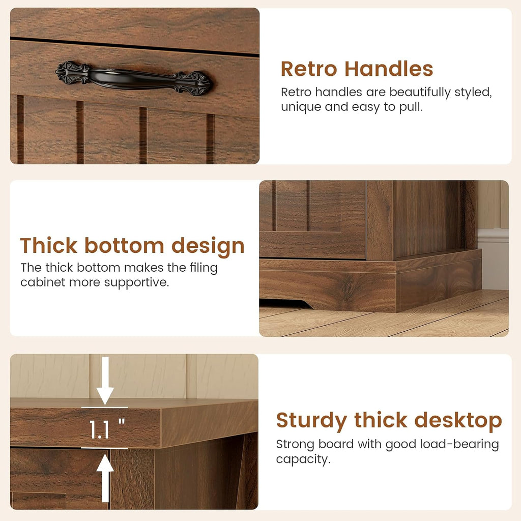 SEDETA Filing Cabinet for Home Office, Farmhouse 3 Drawer File Cabinet, Wood Office File Cabinets for Letter/Legal/A4 Size, Lateral File Cabinets with Printer Stand, Brown
