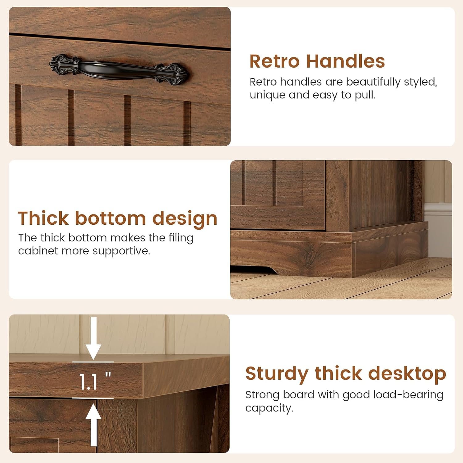 SEDETA Filing Cabinet for Home Office, Farmhouse 3 Drawer File Cabinet, Wood Office File Cabinets for Letter/Legal/A4 Size, Lateral File Cabinets with Printer Stand, Brown