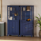 ARTPOWER 72" Freestanding Kitchen Pantry Storage Sideboard, Classical Tall Cabinet with Glass Door and Adjustable Shelves for Kitchen, Livingroom and Dining Room, Navy Blue