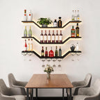 39.4in 3-Tier Floating Metal Wine Rack, Modern Wall Mounted Wine Shelf with LED Lights & Wine Glass Rack, Large Hanging Liquor Shelf Wall Mounted for Bar Home Dining Room Cafe Decorative, Black