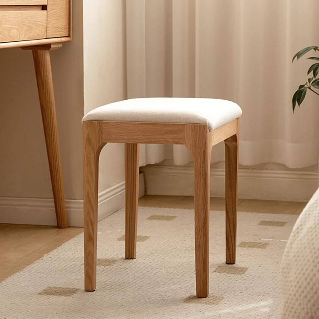 Solid Wood Small Vanity Stool Chair, High-Rebound Sponge Seat, Easy Assembly Makeup Chair, Footstool for Bedroom, Dining Room, Entryway, Natural Oak