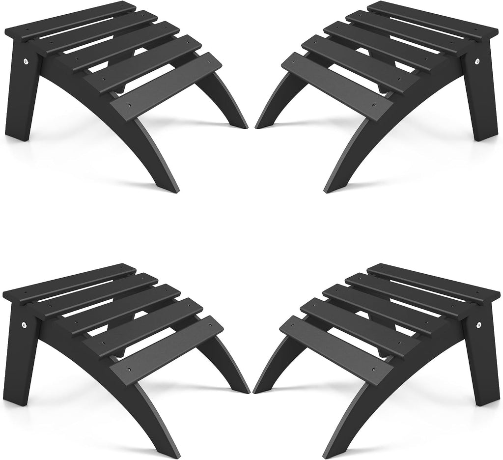 FOOWIN Folding Adirondack Ottoman Set of 4, HDPE All Weather Adirondack Footrests, Ottoman for Adirondack Chair,Patio Footstool for Outside Easy Storage,for Patio, Backyard, Porch, Garden, Black