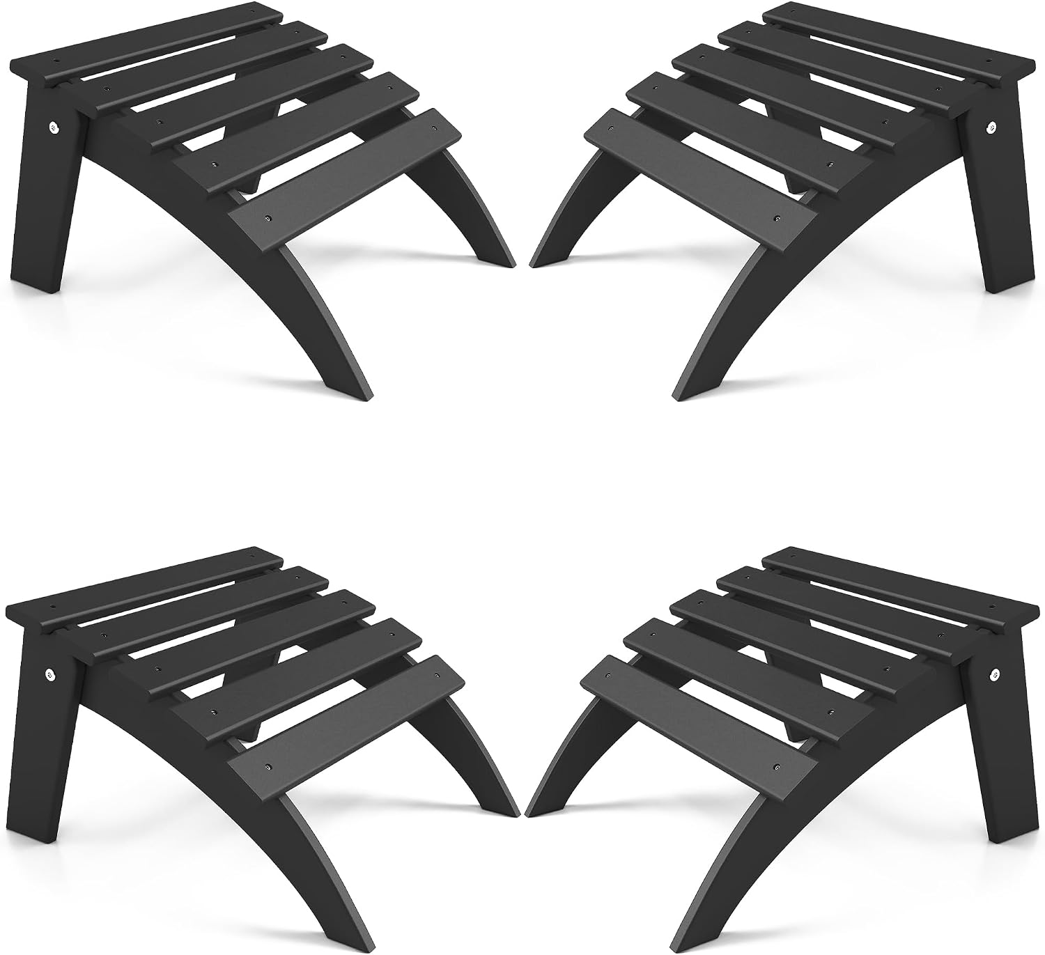 FOOWIN Folding Adirondack Ottoman Set of 4, HDPE All Weather Adirondack Footrests, Ottoman for Adirondack Chair,Patio Footstool for Outside Easy Storage,for Patio, Backyard, Porch, Garden, Black