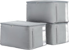 Comforter Storage Bags, Durable Oxford Fabric Clothes Organizer for Closet, Washable Collapsible Large Storage Containers for Clothing Blanket Linen Bedding, 3 Pack (Grey, 18 gallon x 3)