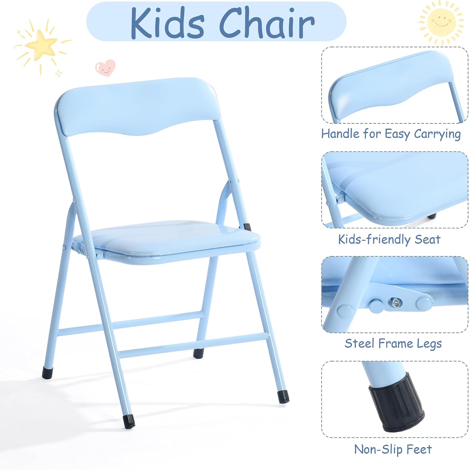 3/5pcs Kids Folding Table and Chair Set, Toddler Dining Set Activity Table With 2 Or 4 Padded Chairs, Indoor Outdoor Play Picnic Table, Easy Clean, Safe Round Corners, Space Saving (Royal Blue,3)
