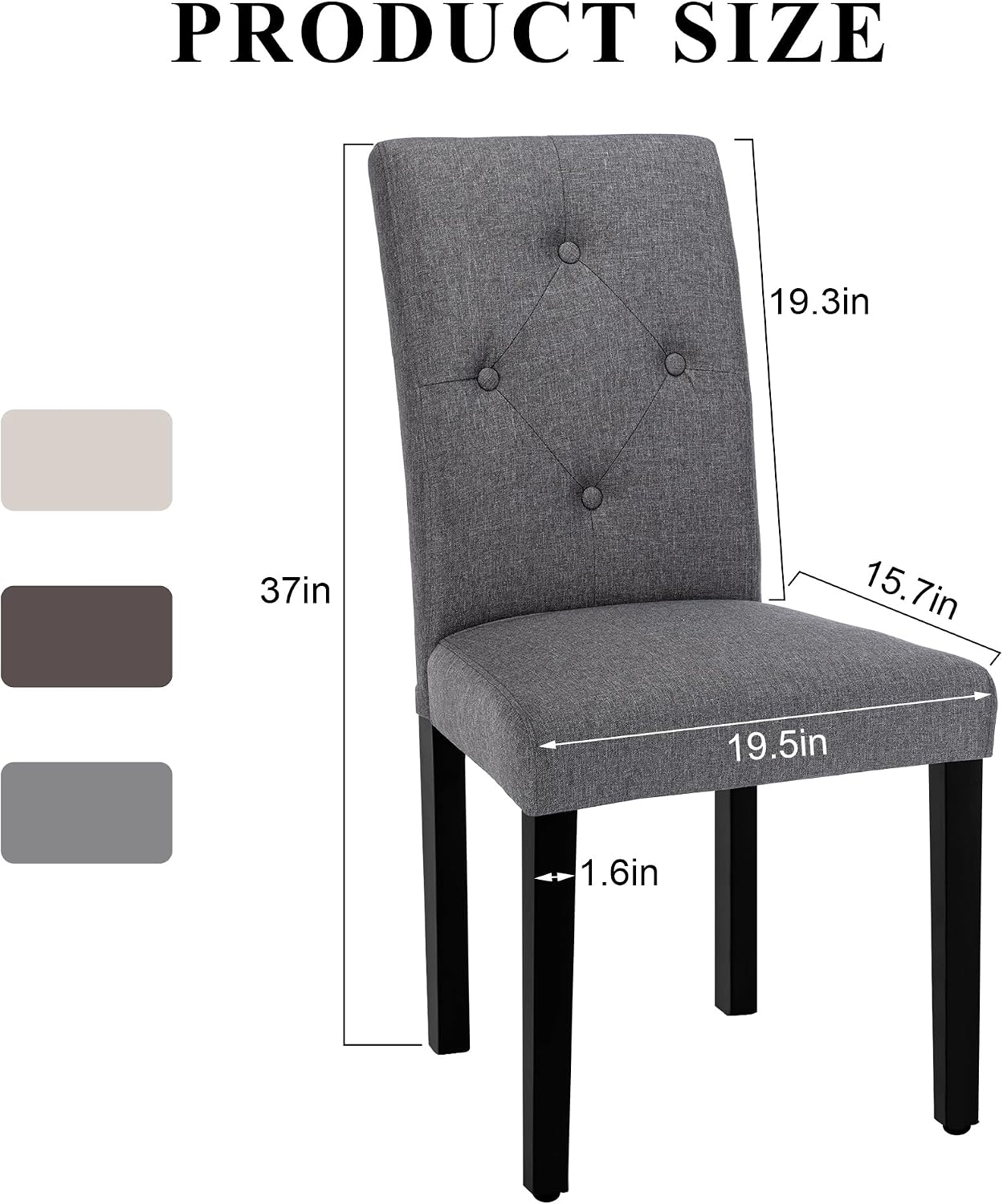 VECELO Upholstered Dining Chairs Set of 6, Modern Fabric and Solid Wood Legs &High Back for Kitchen/Living Room- Dark Gray