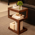 Solid Wood End Table, 3 Tier Small Side Table, Brown Accent Table