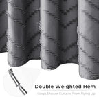 Extra Long Grey Boho Shower Curtain 96 Inch Grey Tufted Chevron Striped Fabric Shower Curtains for Bathroom Modern Shabby Chic Waterproof Cloth Shower Curtain Set with Hooks