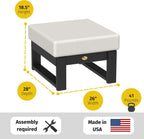 LuxCraft Poly Lanai Deep Seat Cushioned Outdoor Ottoman Table Padded Footrest Foot Stool for Outside Patio Deck Pool Porch Garden - USA Amish Made (Black, Canvas Fabric)