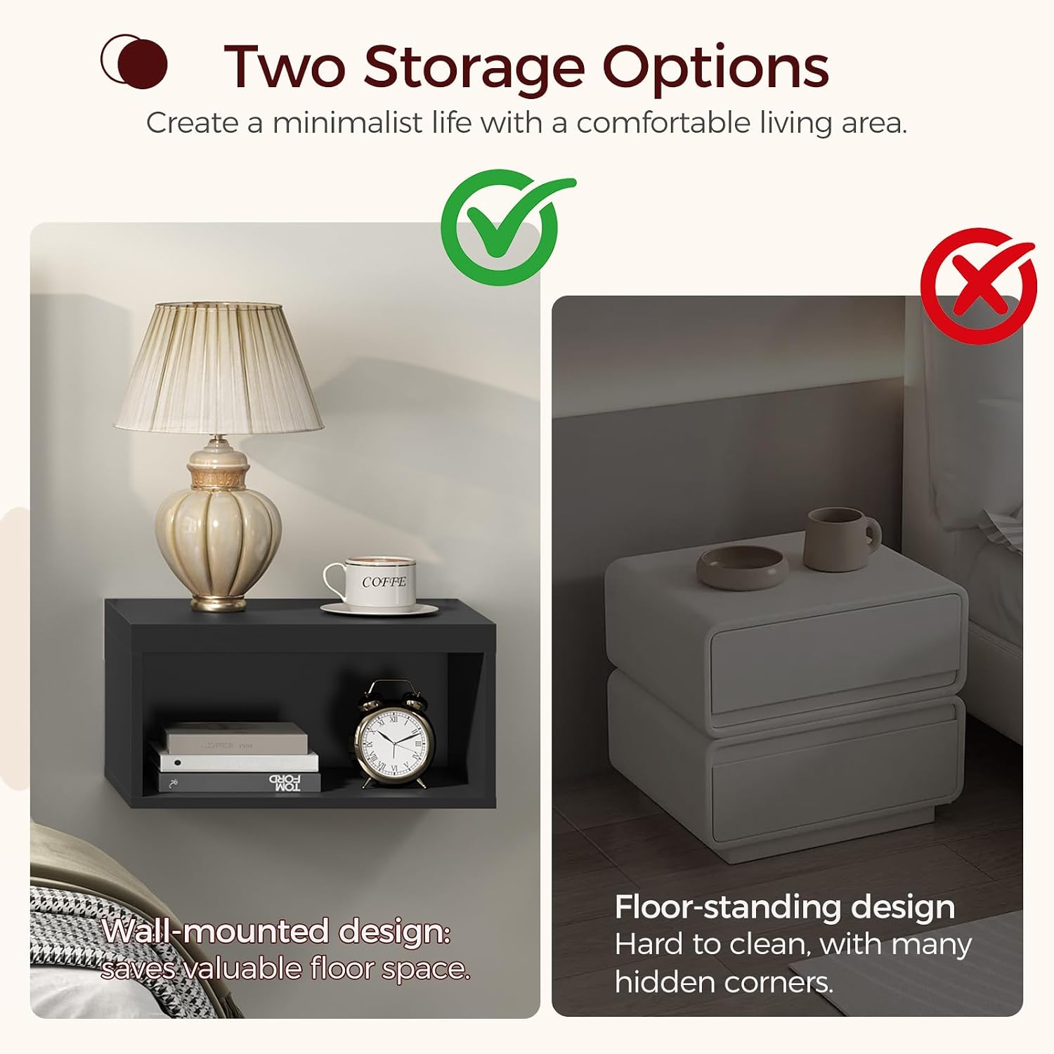 MAHANCRIS Floating Nightstand Set of 2, Wooded Wall Mounted Nightstand, Floating Bedside Table with Open Shelf Cubby, Floating Night Stand Wall Shelf for Bedroom Living Room, Kitchen, Black ETBK4901S2