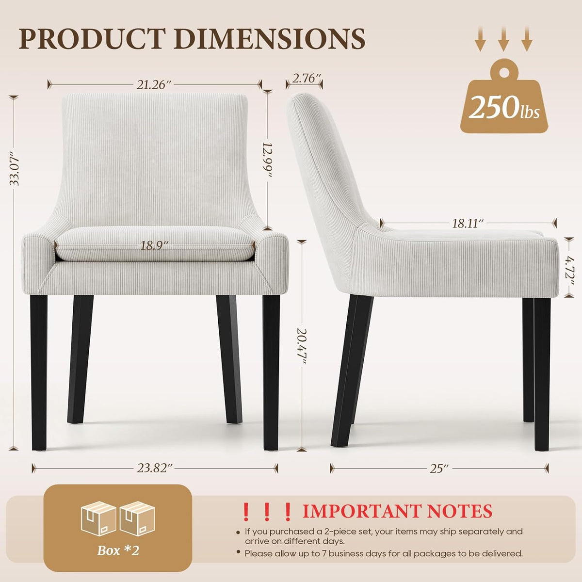 COLAMY Modern Dining Room Chairs Set of 4 with Mid Back and Wood Legs, Upholstered Kitchen Chairs for Dining Room/Living Room, Beige