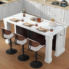 Gyfimoie 71" Large Imitation Marble Dining Table with Roman Column,36" H Island Table with Charging Station,Mordern Kitchen Island,Home Bar Unit for Home Kitchen, Living Room, Balcony, Basement