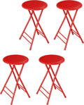 Lavish Home Folding Stool with Padded Backless Seat Set of 4, Red, 24” | Counter Height Bar Stools with 225lb Capacity, Portable Indoor & Outdoor, Extra Seat for Kitchen, Rec Room or Camping