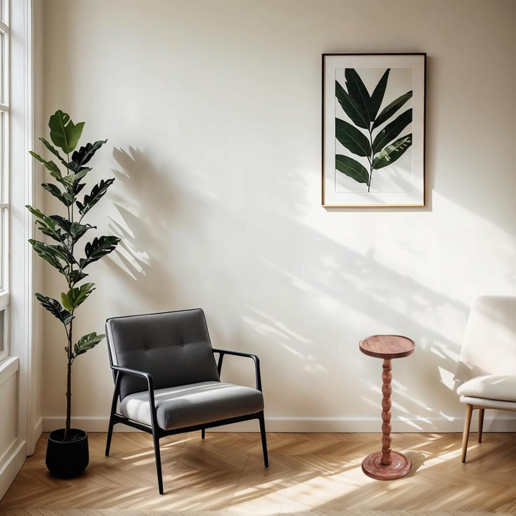 YUNMUARY-Pedestal Side Table,Drink Table with Weighted Base,Round Side Tables for Small Spaces,Small Wood NightStand,23.62" Tall Martini or Cocktail End Tables for Living Room,Corners & Office