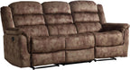 EBELLO Reclining Sofa for Living Room, Extra Wide Modern Overstuffed 3 Seat Recliner Manual Sofa Chair, Breathable Soft Fabric and Padded Seat, Brown