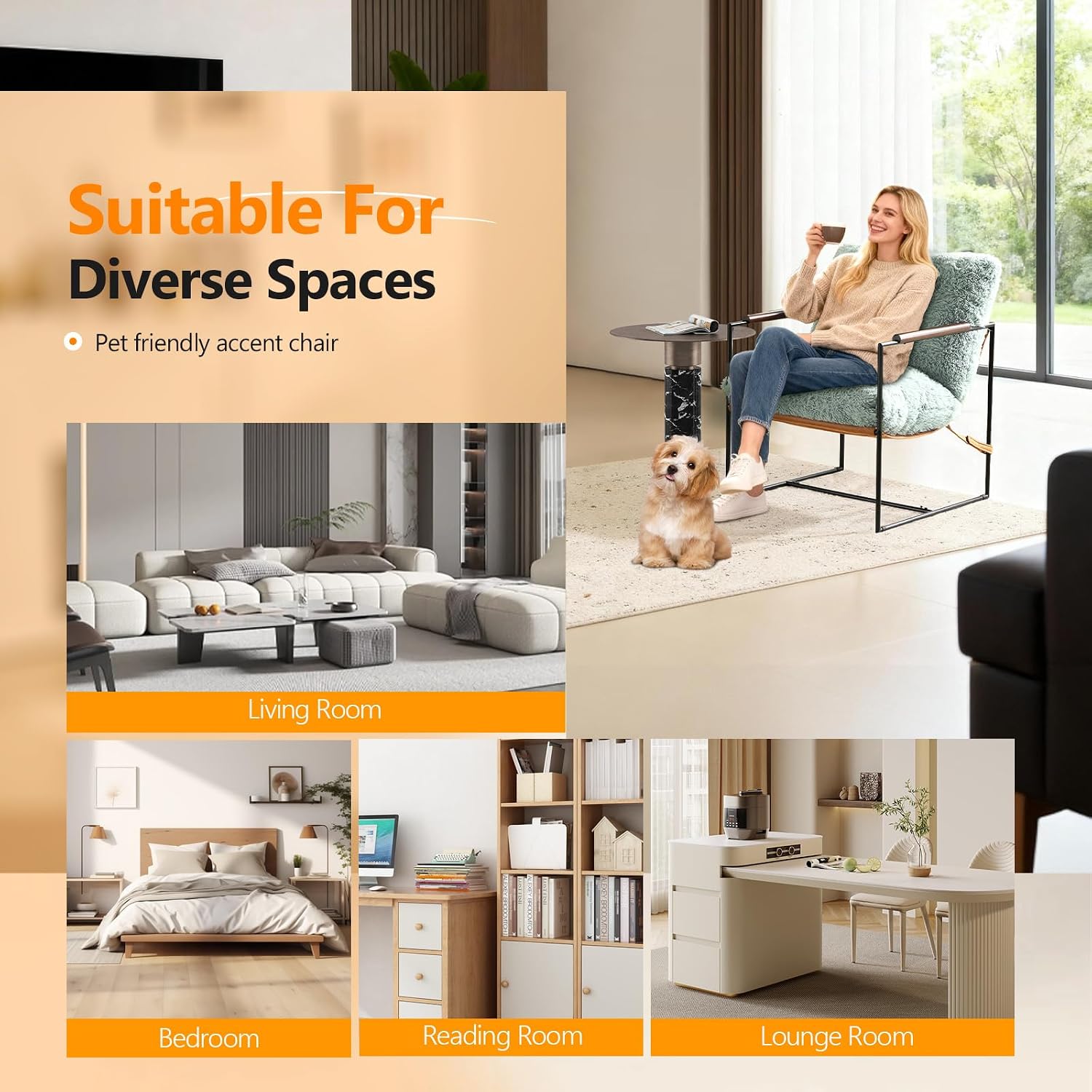 VINGLI 28" Wide Plush Upholstery Sling Modern Accent Chairs Set of 2,Reading Armchair with Removable Seat Cushion & Tan Microfiber Seat Base, Lazy Chair for Bedroom & Lounge,Pale Turquoise