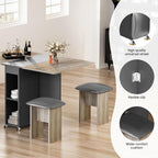 furlinkhm Folding Dining Table Set for 4, Dinner Table with 4 Leather Chairs and Shelves, Space Saving Foldable Dining Table with 6 Wheels, Kitchen Table for Small Spaces (Grey)