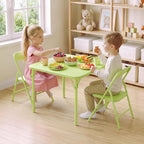 Bonnlo Kids Folding Table and Chairs Set (Green, with 2 Chairs) | Children's Activity Table with 2 or 4 Folding Chairs, Sturdy Metal Frame with Safety Latches