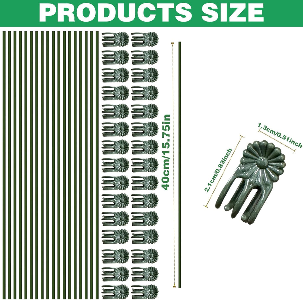 50Pcs Plant Stake Clip Set Green, Plant Sticks Supplies Support Tall, Useful Support Clips, Fine Workmanship Allow Bending Suitable for Various Plant Pots Indoors and Outdoors
