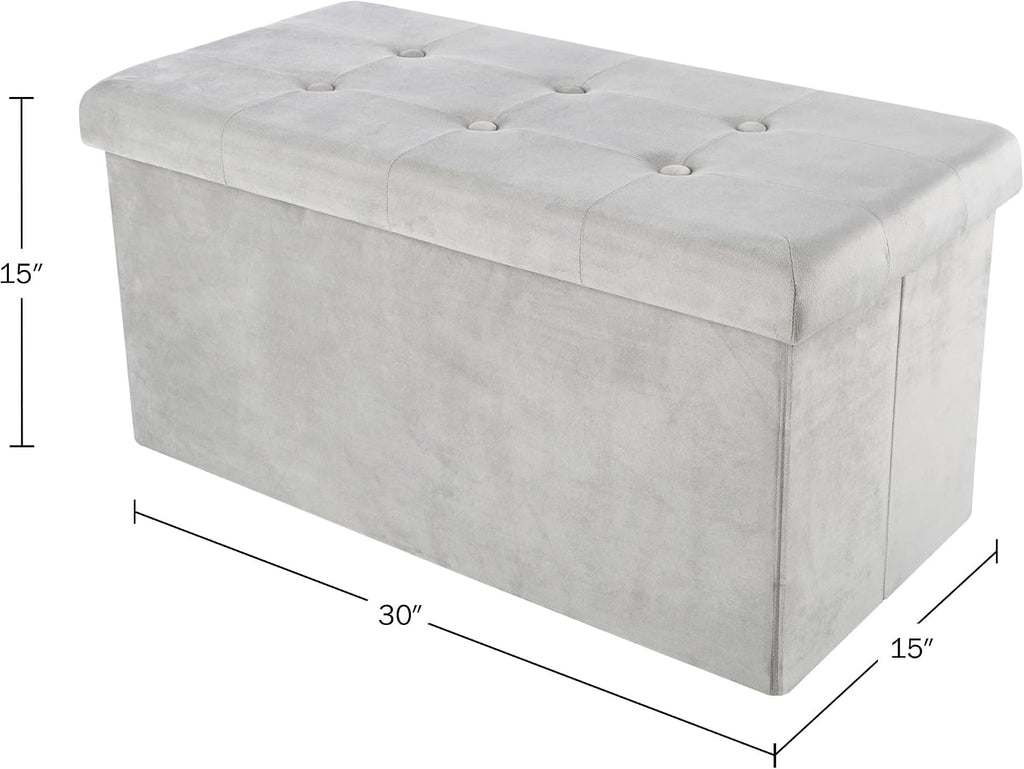 Storage Ottoman - Velvet Tufted Footrest, Linen Chest, or Bench Organizer with Removable Lid for Bedroom, Dorm Room, or Entryway by Lavish Home (Gray)