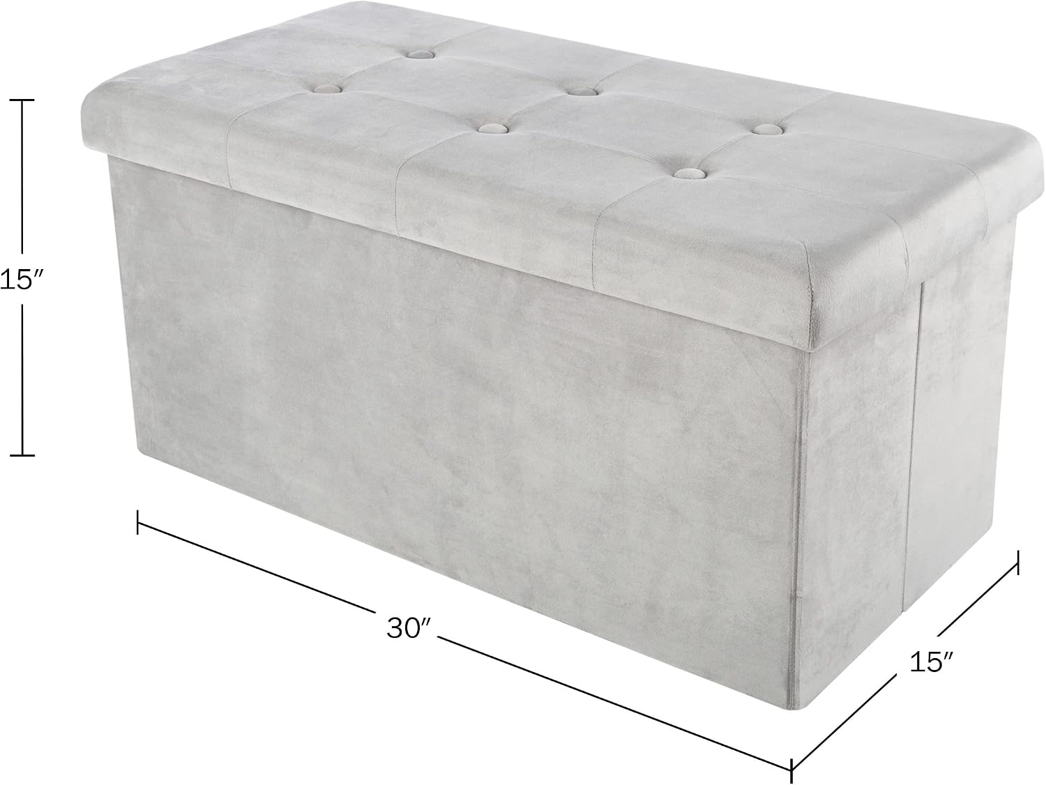 Storage Ottoman - Velvet Tufted Footrest, Linen Chest, or Bench Organizer with Removable Lid for Bedroom, Dorm Room, or Entryway by Lavish Home (Gray)