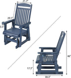 Poly Lumber Patio Glider for One Person, with Cup Holders, High Backrest and Deep Contoured Seat, HIPS Material, All-Weather Resistant, Heavy Duty 700 LBS (Navy Blue)