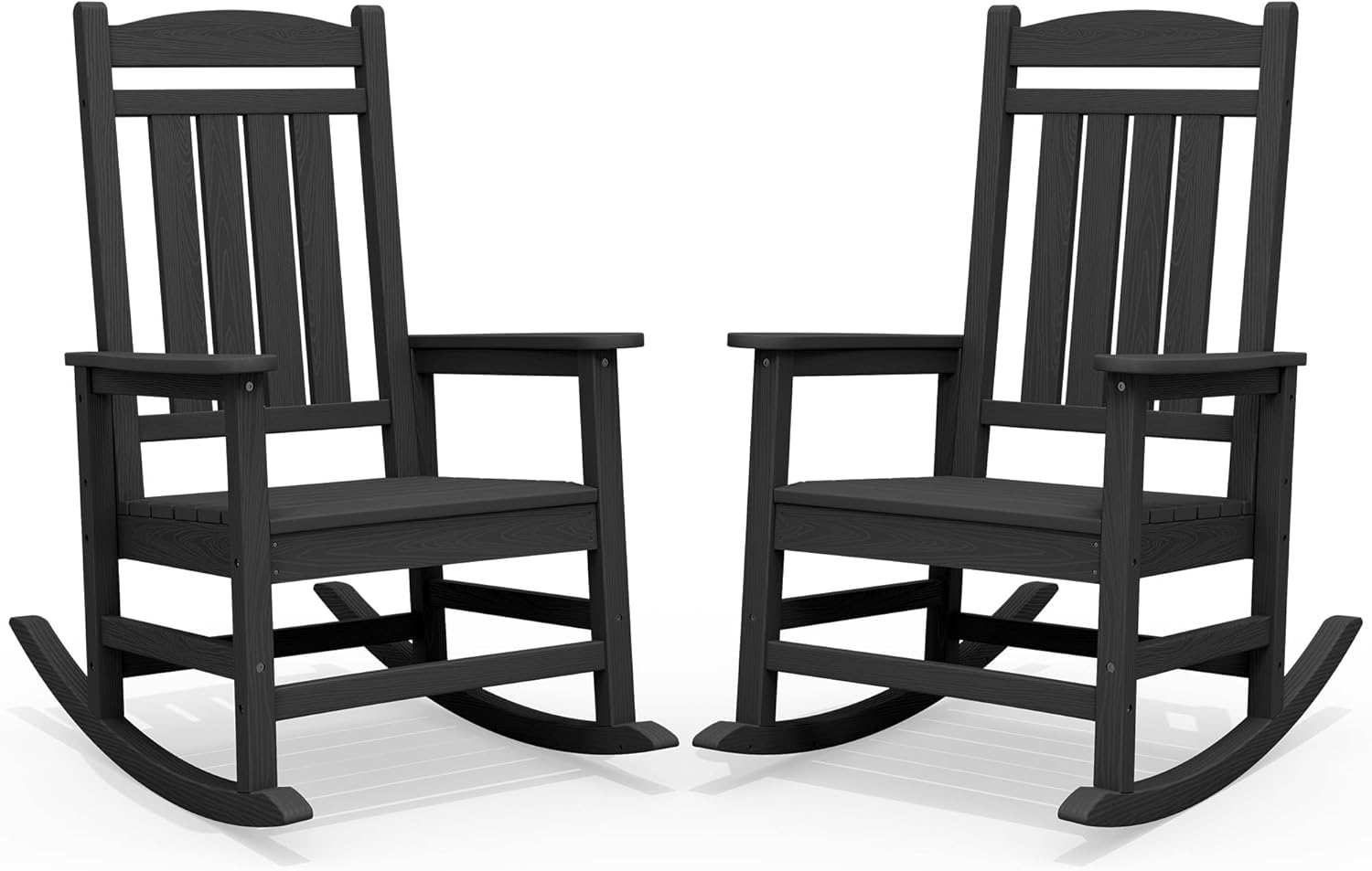 SERWALL Oversized HDPE Outdoor Rocking Chair Set of 2, Patio Rocking Chairs, All-Weather Porch Rockers for Adults, Black