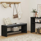 BON AUGURE 40" Entryway Shoe Bench with Storage & Cushion, Modern Fluted Shoe Rack for Mudroom, Sturdy Wooden Hallway Bench with 360 lbs Capacity, Black Oak