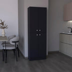 Kitchen Pantry 71" H, 4 Doors, 5 Adjustable Shelves, Laundry, Black