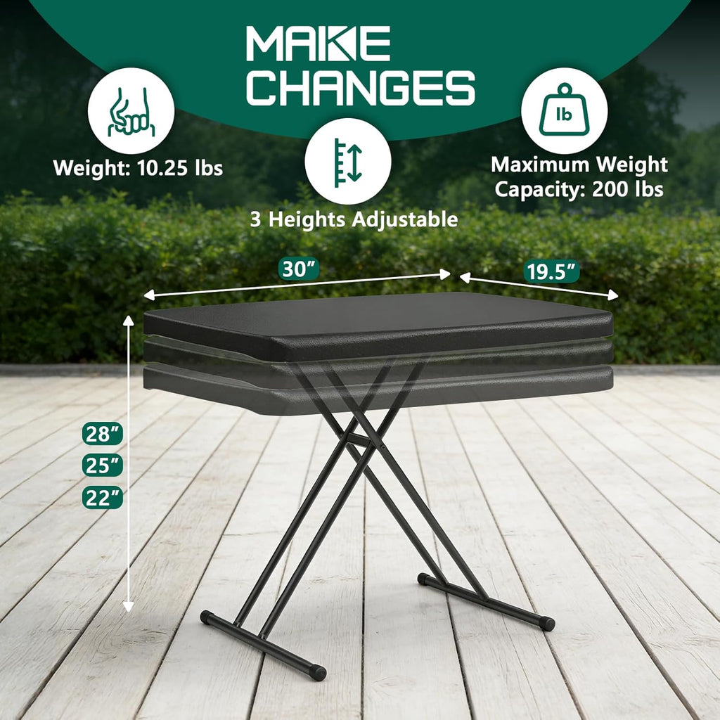 Folding Table 30 Inch - Small Desk Adjustable Height TV Tray for Laptop, Couch, Camping - Heavy Duty Utility Foldable Table for Small Spaces, No Assembly Required, Snowy Granite (Black)