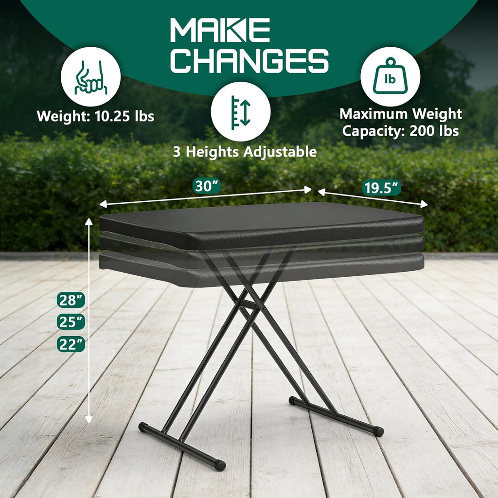 Folding Table 30 Inch -2Pack, Small Desk Adjustable Height TV Tray for Laptop, Couch, Camping - Heavy Duty Utility Foldable Table for Small Spaces, No Assembly Required, Black Granite