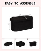 30" Oval Foldable Ottoman with Storage, Teddy Boucle Fabric Footrest, Storage Bench for Living Room, Bedroom, Entryway, Dorm, Black