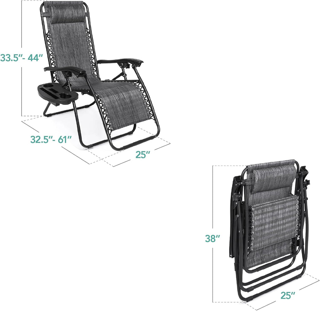 Best Choice Products Set of 2 Adjustable Steel Mesh Zero Gravity Lounge Chair Recliners w/Pillows and Cup Holder Trays - Gray