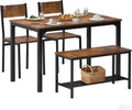 soges Kitchen Nesting Dining Table with 2 Chairs & Bench, Rustic Brown | Modern 43.3 inch Table Set, Black Metal Frame, Space-Saving for Dining Room, Restaurant, Apartment, Easy Assembly