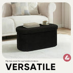 30 Inches Oval Ottoman with Storage, Boucle Sherpa Storage Ottoman Bench, Folding Foot Rest Chest for Bedroom Living Room