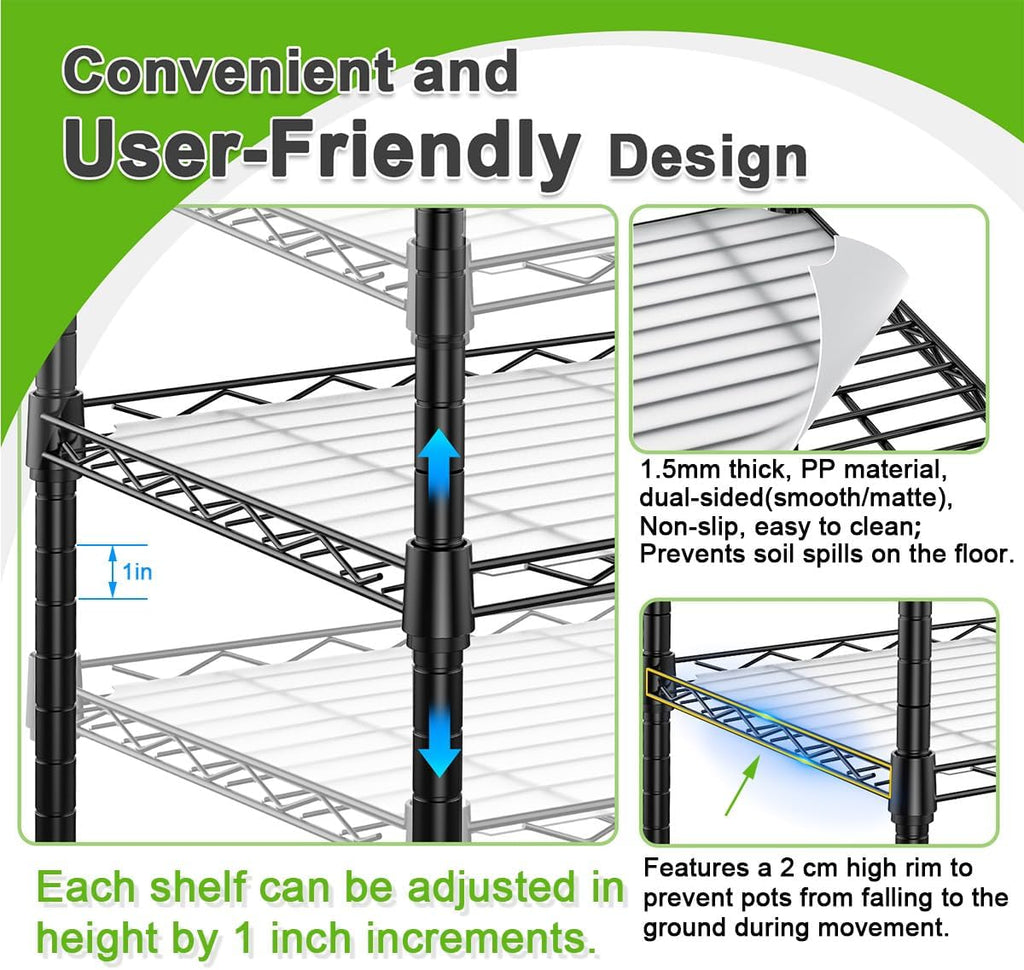 Abimars 5-Tier Greenhouse with Caster Wheel, Each Shelf Height Adjustable Metal Plant Shelf with PVC Cover for Seed Starting Trays, Seedling Pots, Plant Pots, 13x29x73inch