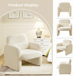 Furniliving 30.5" Chenille Accent Chair, Modern Upholstered Armchair with Solid Wood Legs, Comfy Reading Chair for Living Room Bedroom, Wide Single Sofa Chair（White，Set of 1）