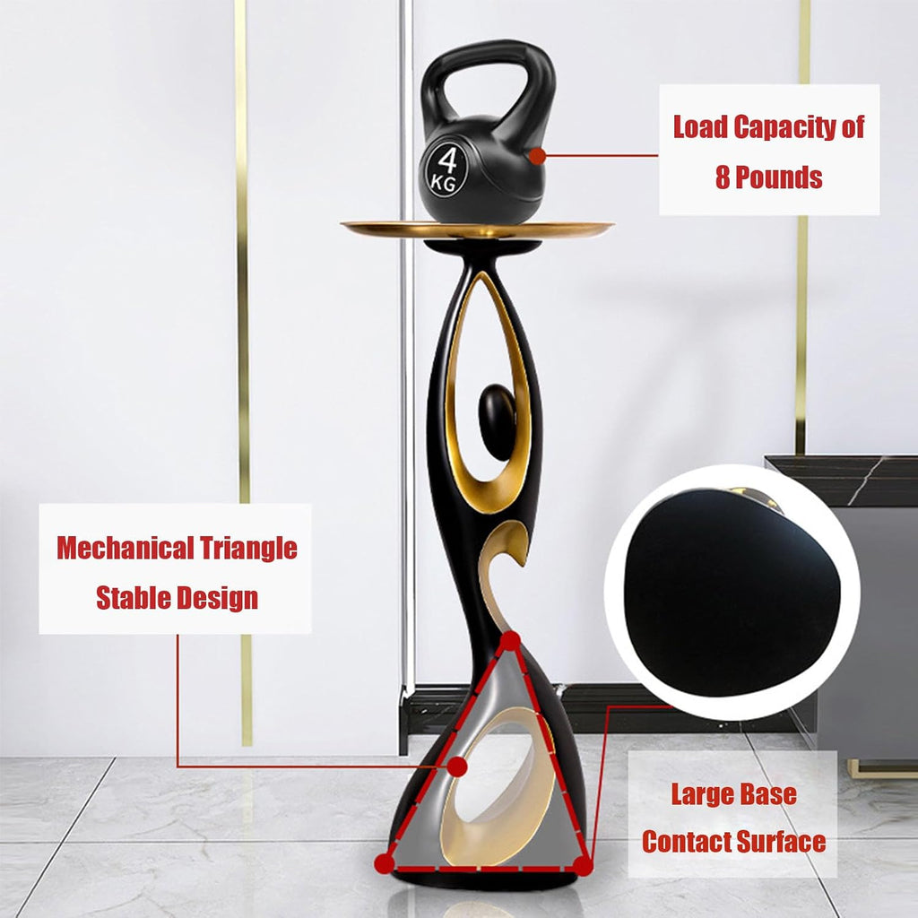 Modern Side Table with Metal Top,Resin End Table with Art Base,Round Bedside Table Coffee Table, Minimalist Accent Table,Small Space Drinking Table for Living Room Bedroom