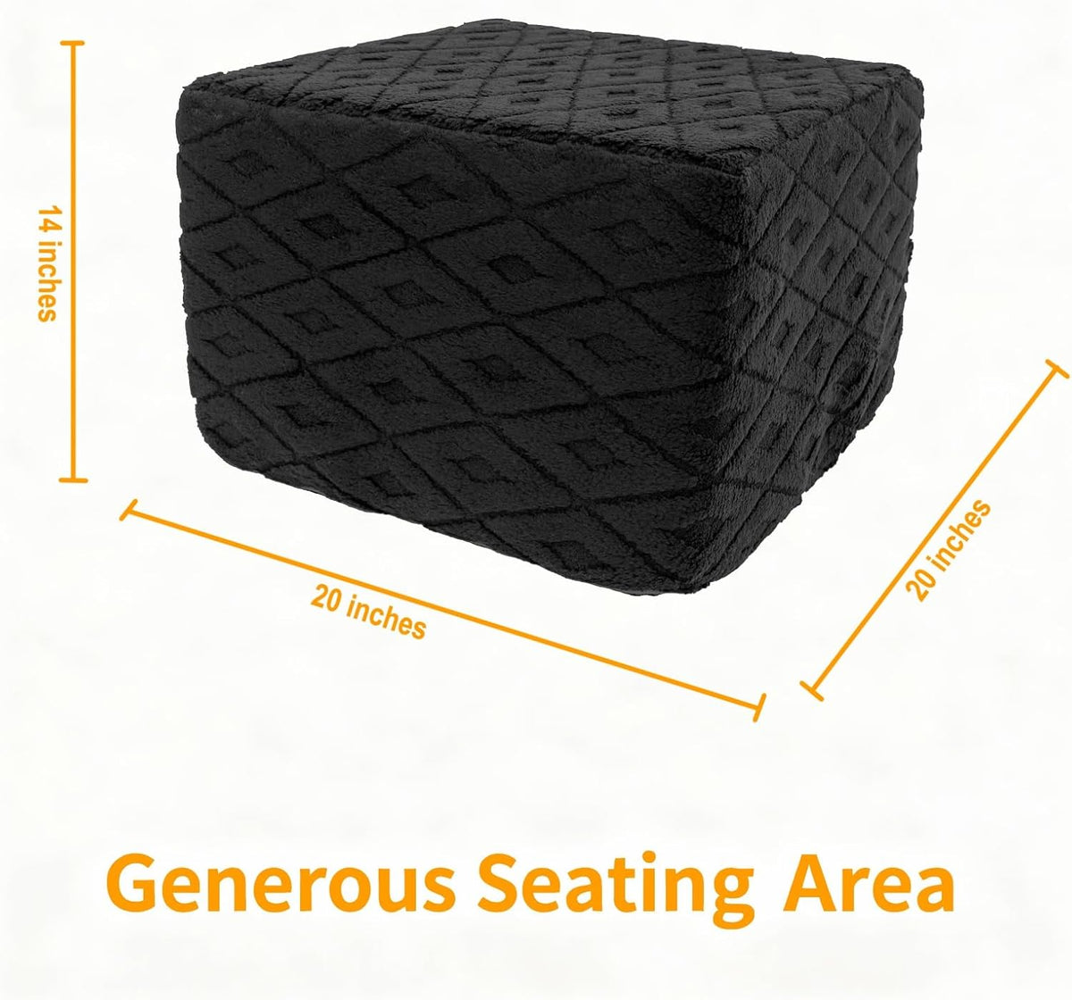 Fluffy Square Ottoman Pouf with All-in-One Foam Filling 20 x 14 Inches Furry Ottoman Foot Rest Foot Stool for Living Room or Bedroom (Black)