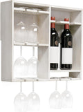 Elegant Designs HG1029-WWH 16.4" Wine & Dine Wooden Wall Mounted Wine Rack Shelf, Stemware Holder, for Dining Room, Bar, Kitchen, White Wash