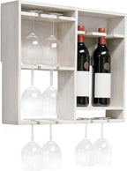 Elegant Designs HG1029-WWH 16.4" Wine & Dine Wooden Wall Mounted Wine Rack Shelf, Stemware Holder, for Dining Room, Bar, Kitchen, White Wash