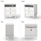 Solid Wood Nightstands Set of 2, Fully Assembled Night Stand with 2 Drawer & Open Shelf Storage, Bedside Table with Charging Station, Mid-Century Modern End Table for Bedroom, White