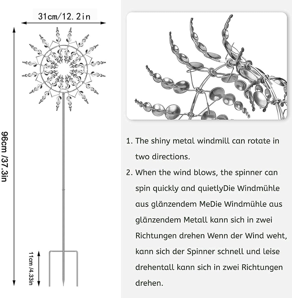 Unique and Magical Metal Windmill, 3D Wind Kinetic Sculpture, Wind Spinner Solar, Lawn Solar Wind Spinners for Yard and Garden, Wind Catchers Metal Outdoor Patio Decoration (1 PCS -Silver)