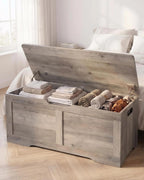 Timberer 39.4" Storage Chest, Storage Trunk with 2 Safety Hinges, Wooden Storage Bench, Shoe Bench, Entryway Bench for Living Room, Bedroom, Grey