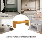 Boucle End of Bed Bench Upholstered Modern Bedroom Bench Channel Tufted Window Bench Comfy Long Ottoman for Living Room/Hallway/Indoor (Mustard, 60" Curved Arm)