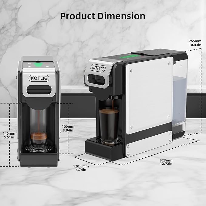 KOTLIE ST-550 Single Serve Coffee Maker, Espresso Capsule Coffee Maker for K*cup capsule/Ne*s Original/Dol*e Gu*to and Ground Coffee, 19Bar, 1L, Compact（Black）